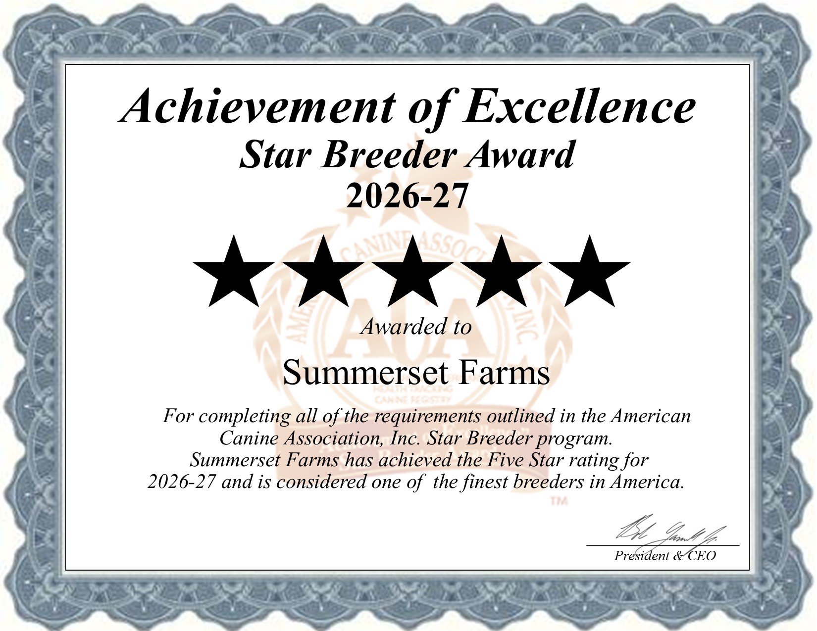 summerset, farms, kennel, certificate, seneca, falls, ny, new, york, summerset-farms, seneca-falls,  professional, usda, 21-b-0147